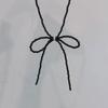 New Sweet Elegant Pearl Bow Necklace for Women Long Tassel Pendant Necklace for Women Black White Pearl Simple Jewelry Gift
