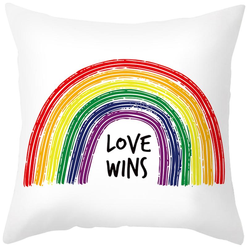 Rainbow Heart Pattern Nordic Sofa Cushion Cover Peach Skin Pillowcase Home Decor Pillowcase