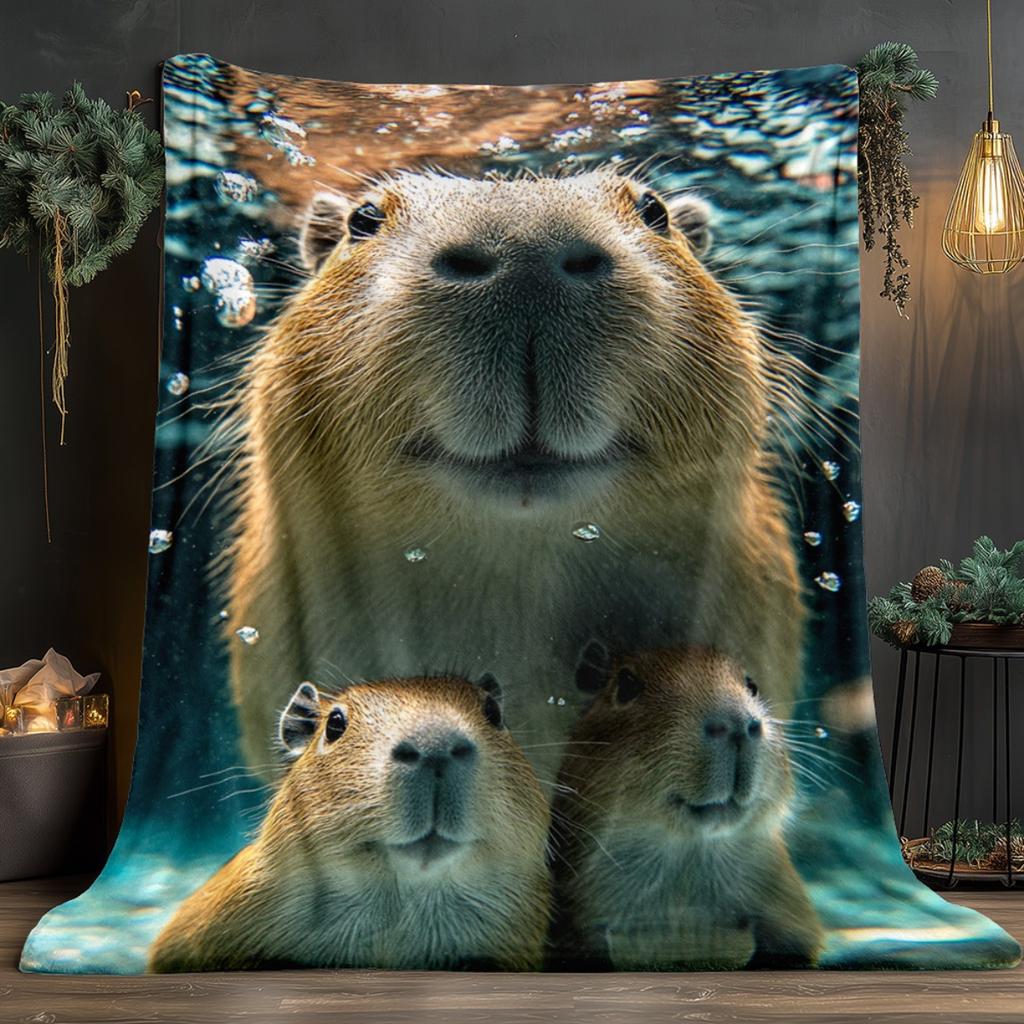 Capybara Family Underwater Photo Realistic Animal Print Blanket Flannel Soft Throw Unique Pet Lover Gift Cozy Bedding Home Decor