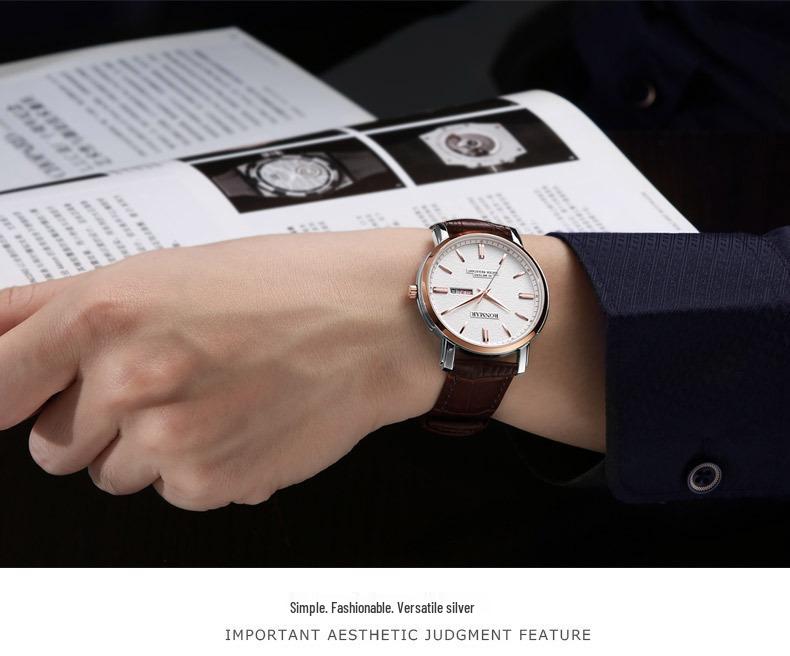 Unisex Waterproof Cowhide Strap Watch with Dual Calendar for Teens and Adults