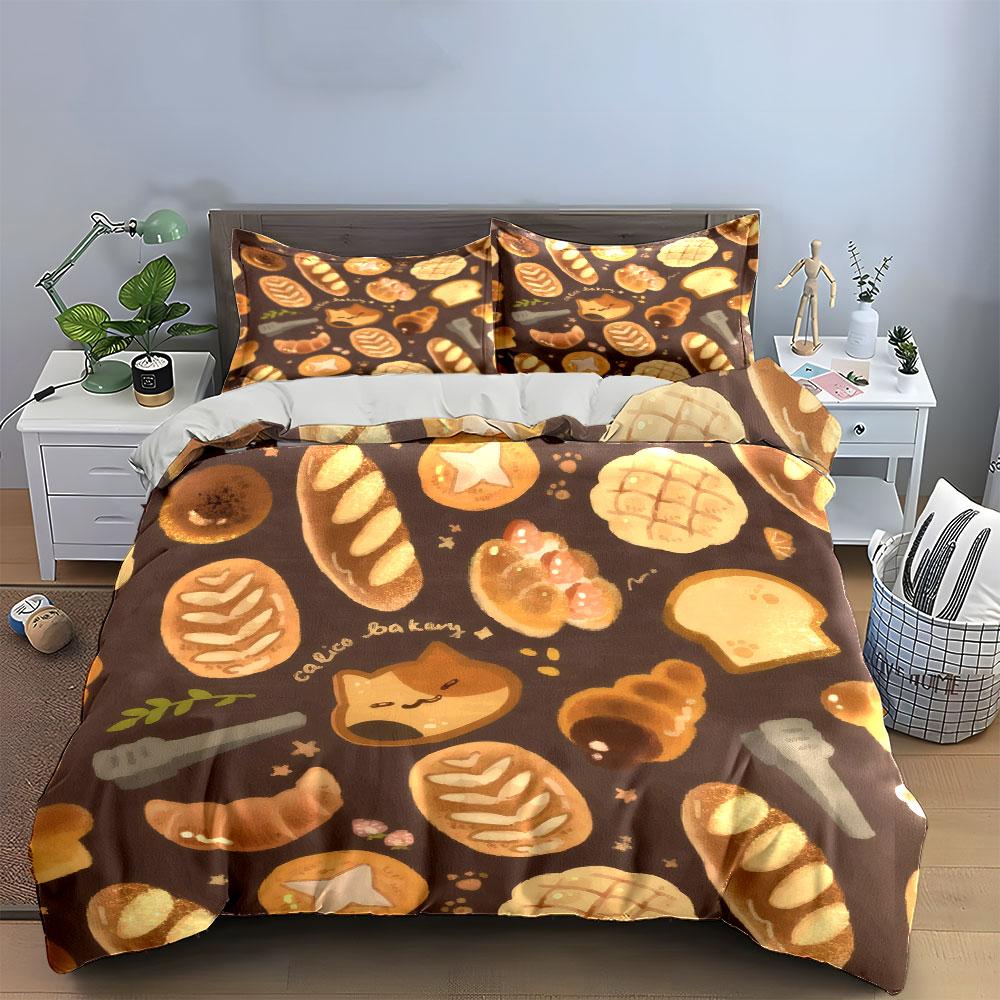 "Bakery Cat Themed Decoration Set" Bedding Set with 1 Duvet Cover 2 Pillowcases Single Double King Queen, Gift