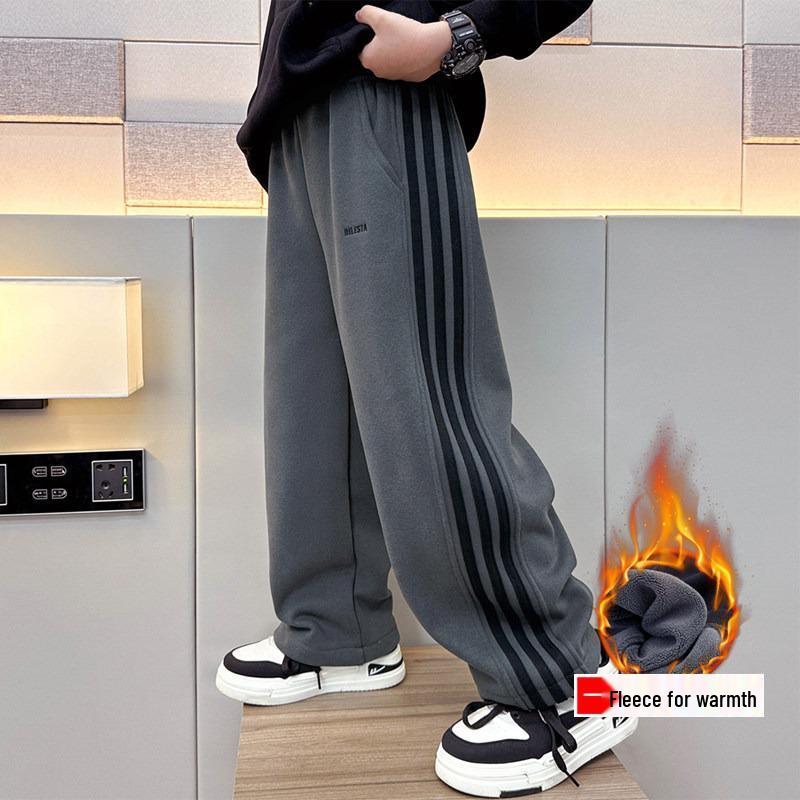 

Kids Fleece-Lined Straight-Leg Sweatpants - Warm & Thick for Autumn/Winter 2025 160 cm