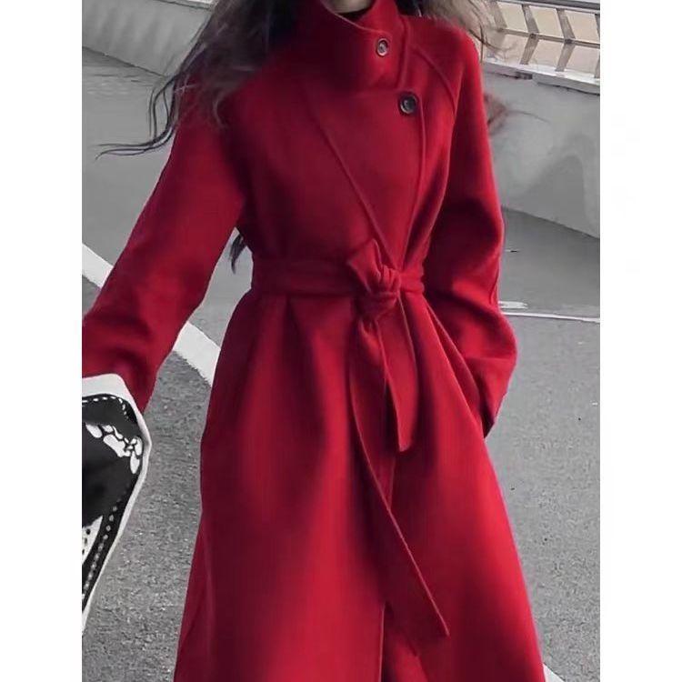 Stand Collar Autumn and Winter Cashmere Mid-length Coat Thick Wool Coat Thickened New Year's Shirt
