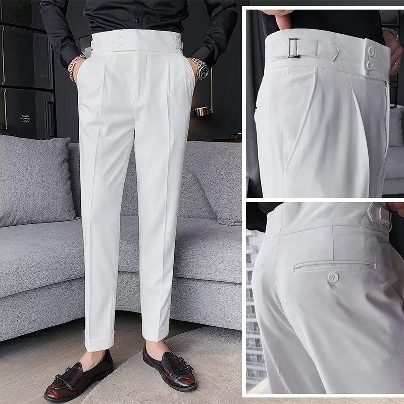 Korean Style Slim-Fit High Waist Men's Retro Business Casual Trousers