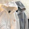 Damen-Sweatshirt, Kapuzenpullover, modisch, lockeres Waffel-Top, einfarbig, langärmelig, Strickjacke