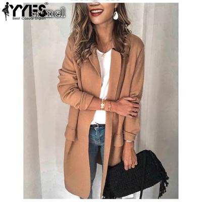 Women's Fashion Casual Solid Color Print Autumn Winter Long Sleeve POLO Neck Jackets & Coats