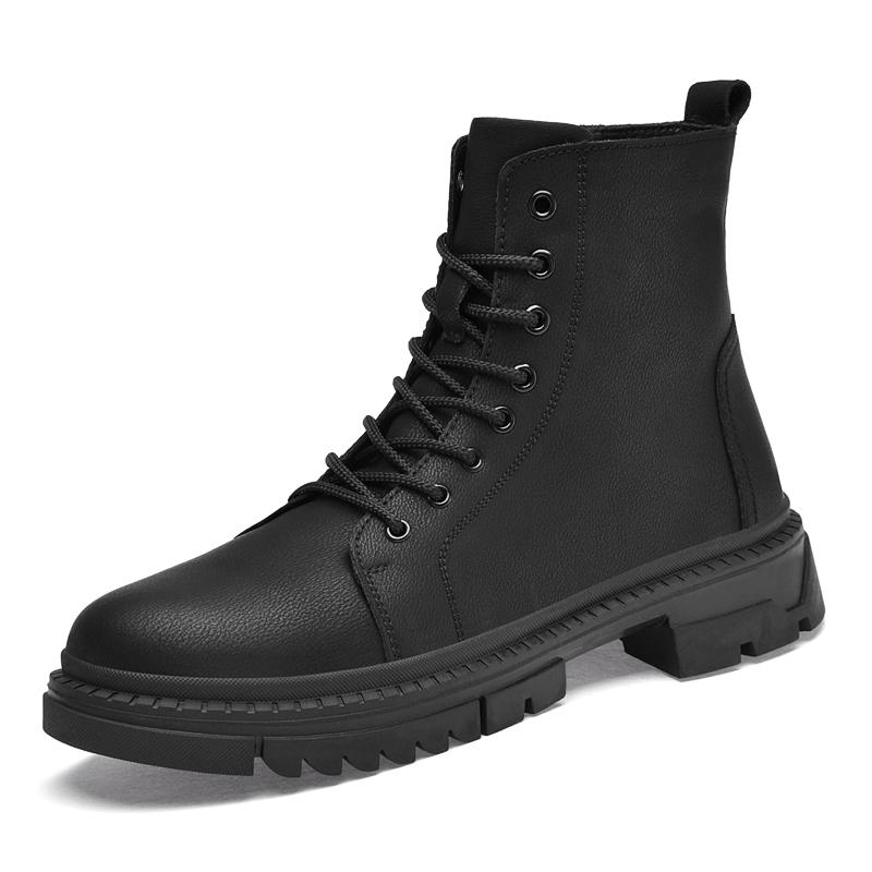 

Осень Мужчины Корейский Стиль Мода Высокие Кроссовки Уличная Одежда Толстая Платформа Ботинки Повседневная Кожаная Обувь Мужская Обувь На Шнуровке38-49 38 чёрный