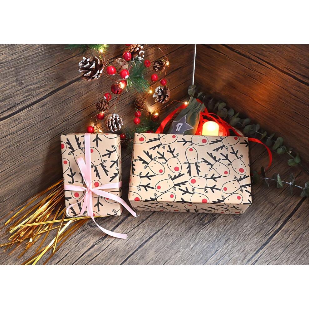 Christmas Wrapping Paper Roll Recyclable Brown Gift Wrapping Paper With Elk Xmas Party Gifts Birthday Graduation ECO friendly Present Decorations