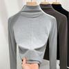 Semi-turtleneck bottoming shirt women's 2025 new women's clothing fashion splicing solid color long-sleeved t-shirt high-end inner top