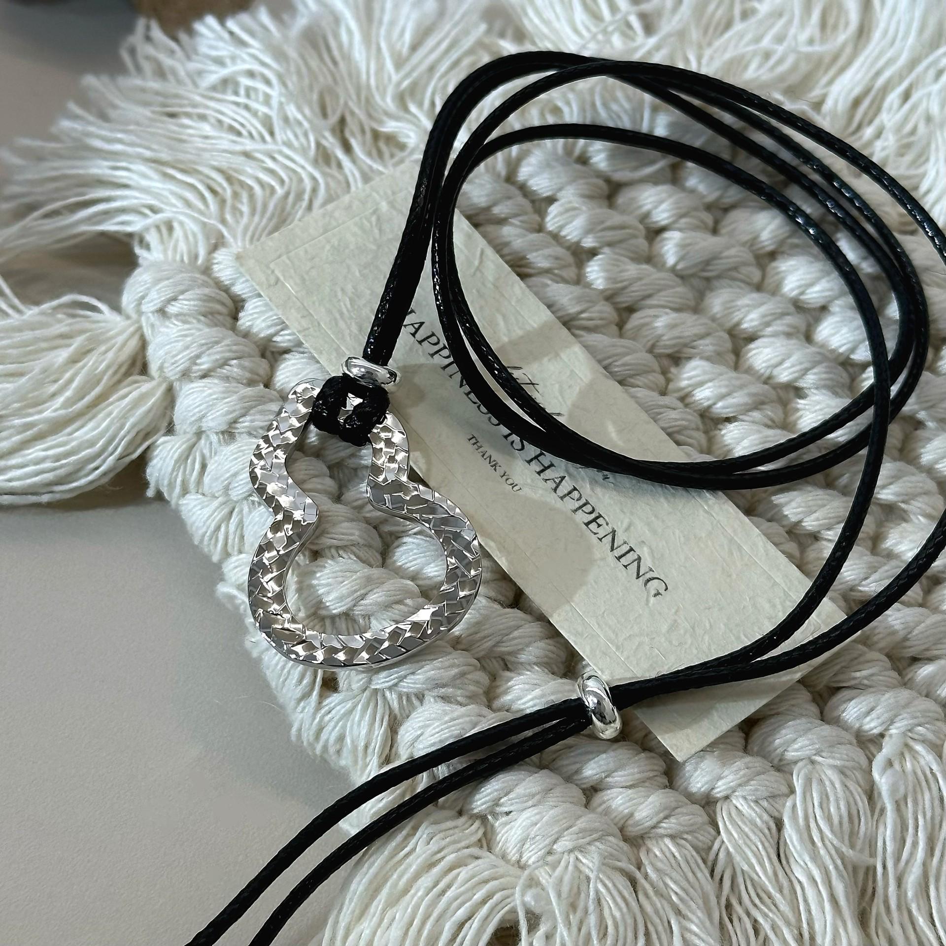 S925 Sterling Silver Gourd Geometric Pendant Adjustable Long Necklace серебряный