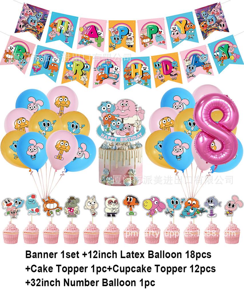 Cartoon Comedy G-Gumball Birthday Party Decorations Colorful Number Balloon Cake Topper Amazing World Party Supplies Kid Gifts