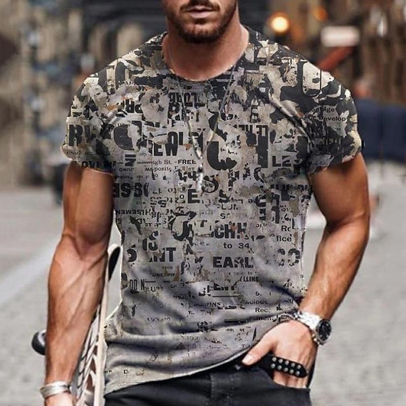 Fashionable men's personalized 3D printed T-shirt Harajuku street style summer round neck short sleeved quick drying loose top