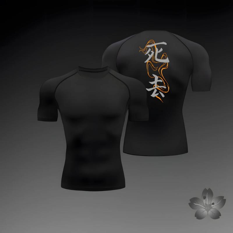 Aimei Street Zomer heren compressie shirt anime print gym sport snel drogend gym t-shirts fitness atletisch ondershirts elasticiteit tops tee S  Asia 45-50 Kg beige