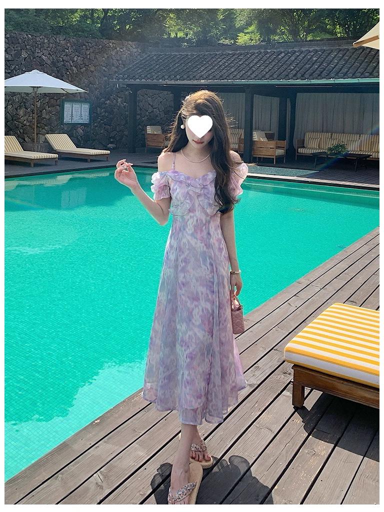 Women's Summer Purple Spaghetti Strap High Waist Maxi Dress