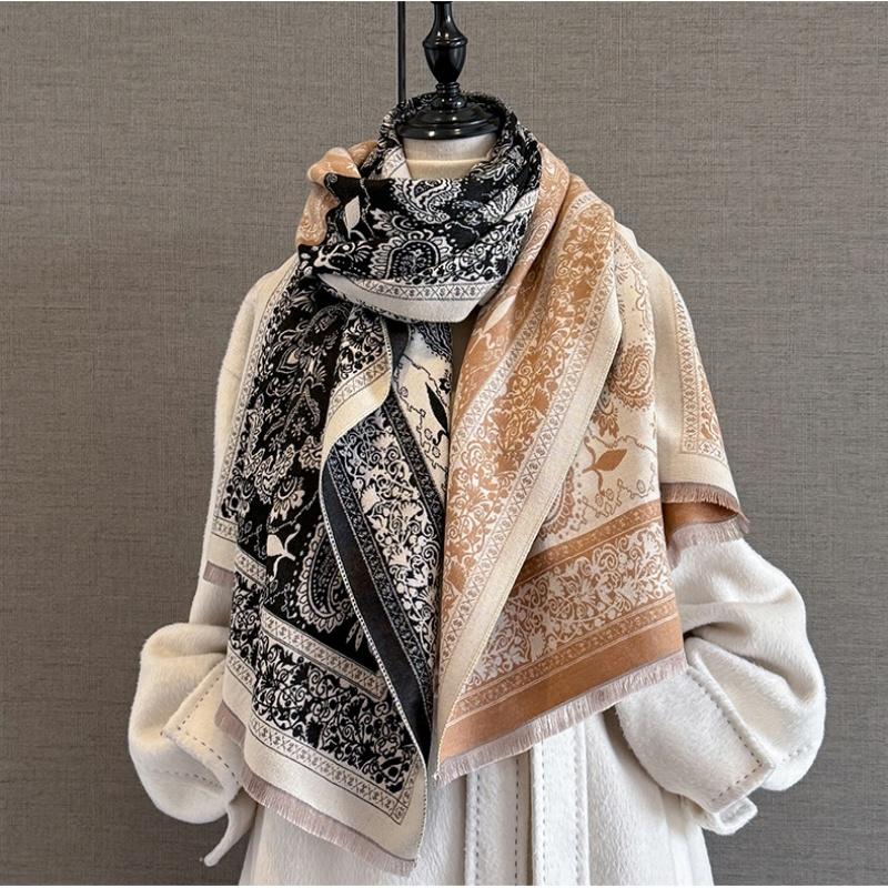 New Fashion Two-Sided Jacquard Pashmina Cashmere Scarf Winter Thick Warmth Shawl Coldproof Windproof Blanket Scarves