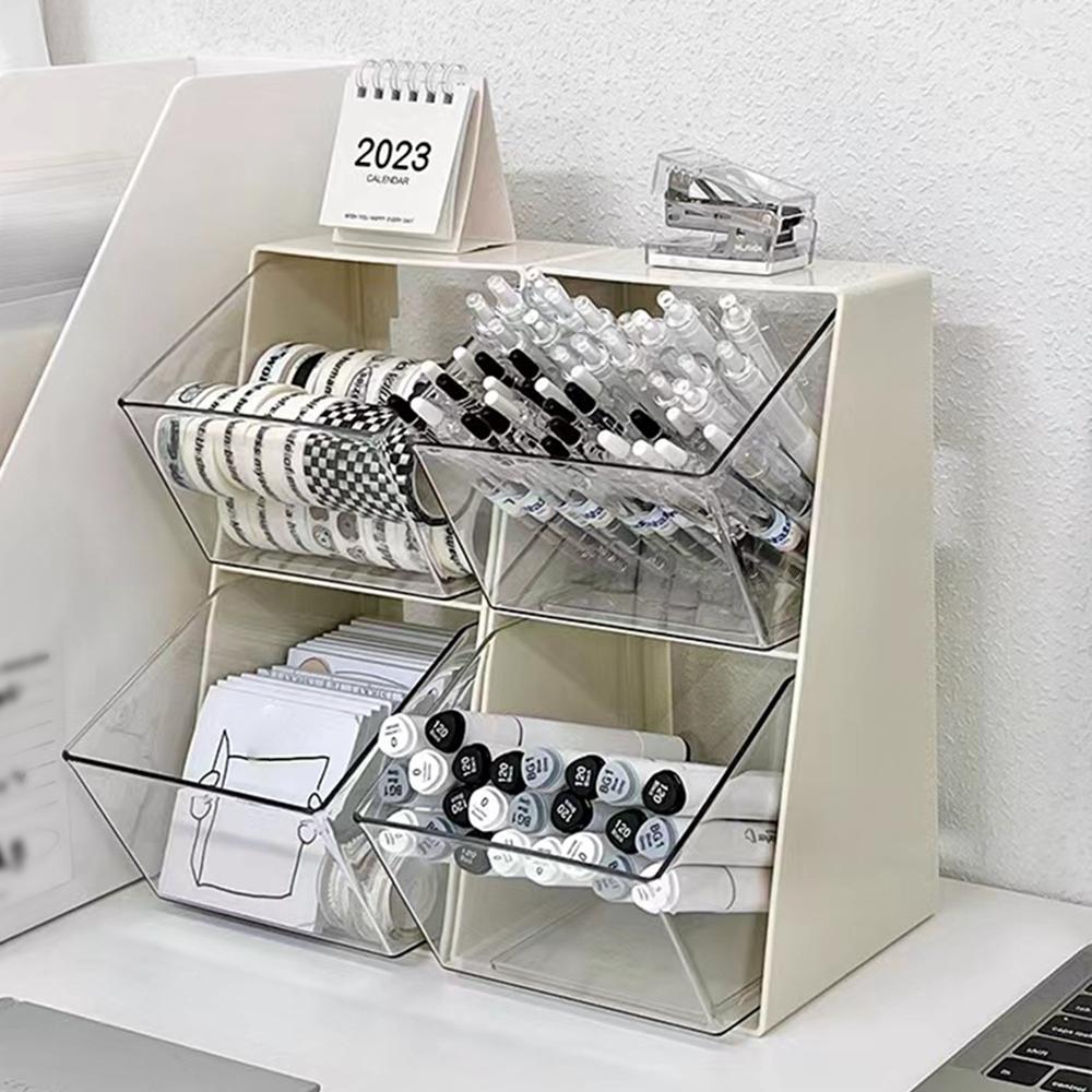 Shelf Organizer Desktop Storage Box Acrylic Transparent Desk Stationery Shelf Office Miscellaneous Sorting Box