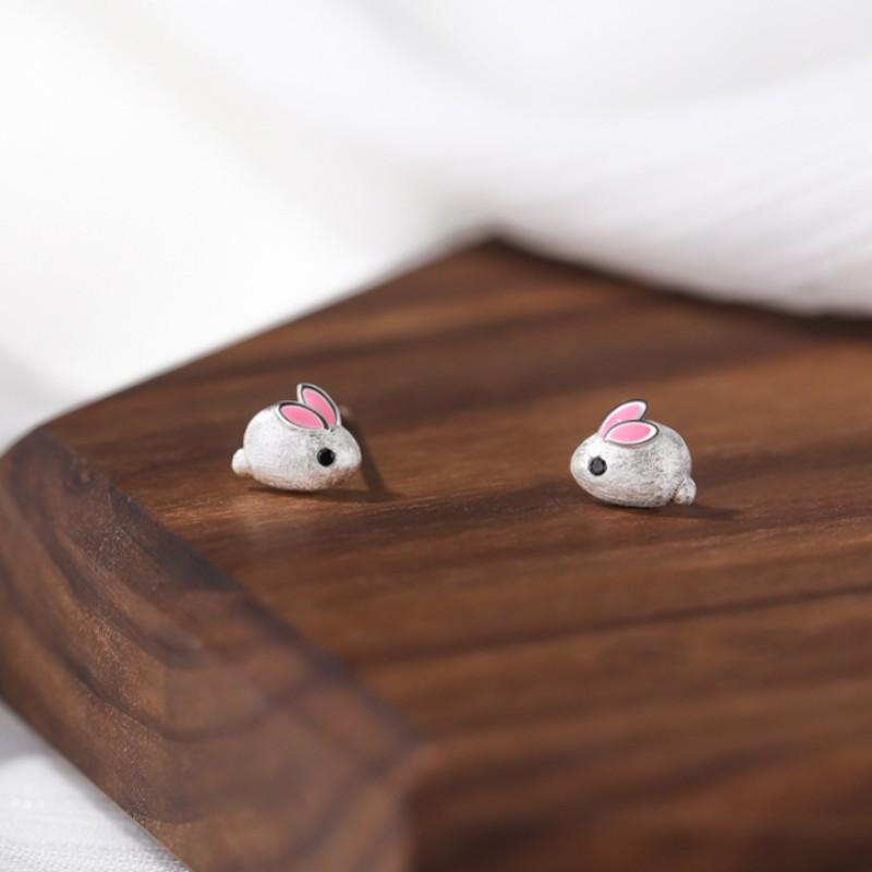 

BF CLUB 925 Sterling Silver Pink Rabbit Earrings For Women Trendy Earring Jewelry Prevent Allergy Party Accessories Gift