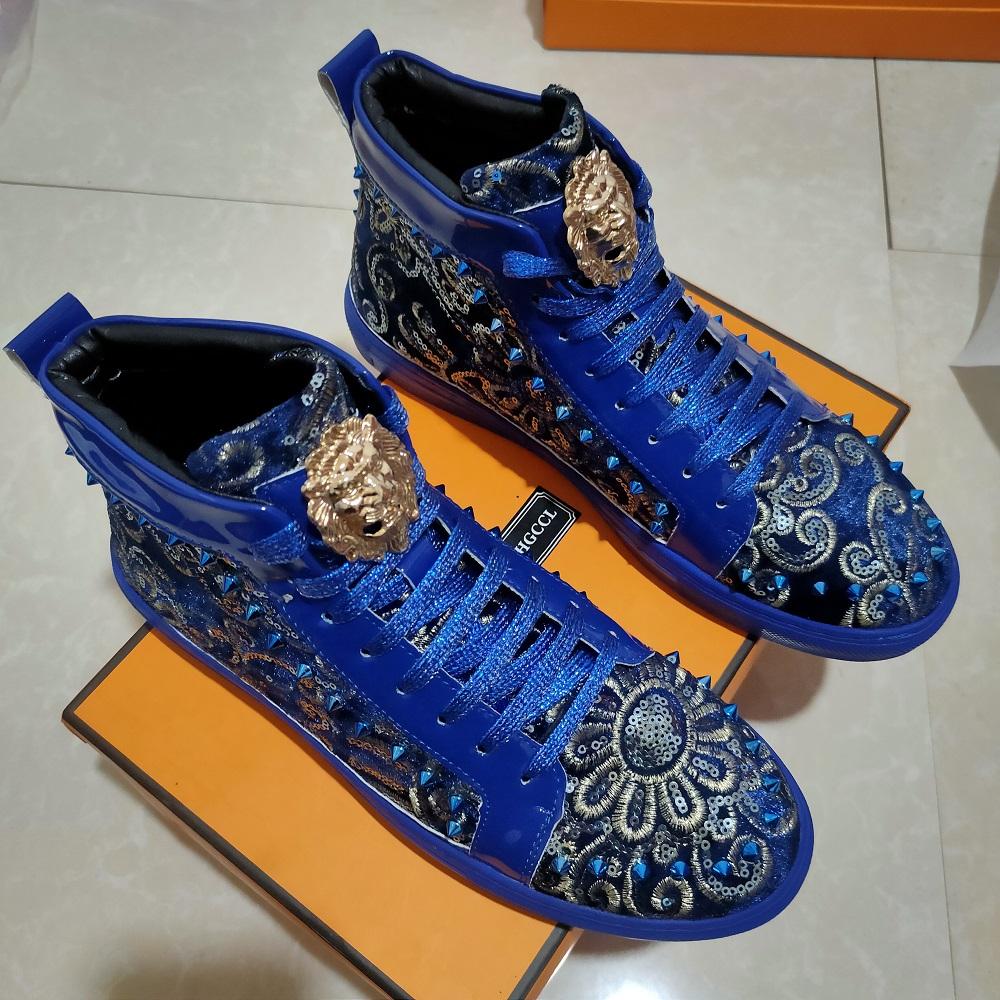 Mode Herrenmode lässige kurze Stiefeletten Frühling und Herbst Nieten Luxus High-Top-Schuhe Zapatos Hombre A7