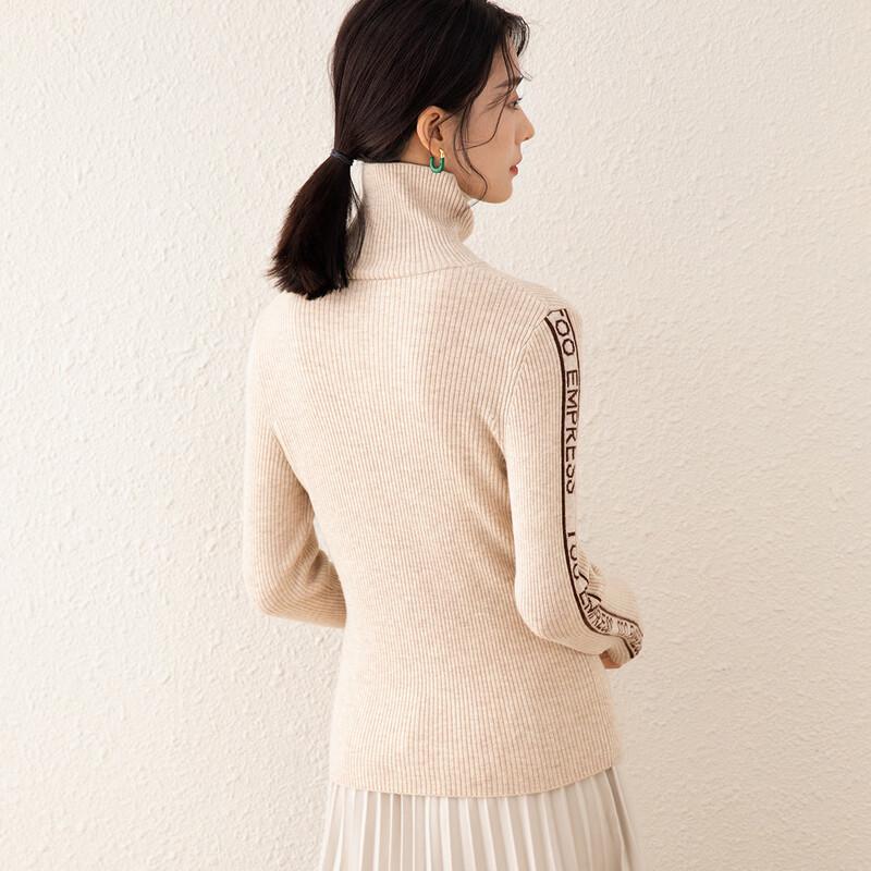 TUHUANG Women's 100% Pure Wool Letter Pattern Mock Neck Pullover