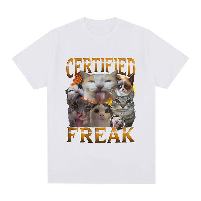 Funny Certified Freak Cat Meme T-Shirt Unisex Women Cute Humor Style Short Sleeve T Shirt Fashion High Quality 100% Cotton T-shirts