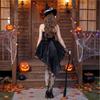 Women's Halloween Witch Costume Spaghetti Strap Dress with Hat and Bracelet Set
