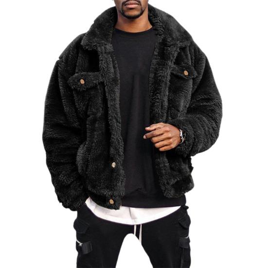Winter Coat Solid Color Plush Simple Fluffy Men Jacket for Daily Wear