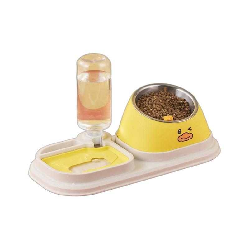 Stainless Steel Pet Bowl - Cat and Dog Food Dish with Anti-tip Feature and Neck Protection, Combined with A Double Bowl for Water and Food.