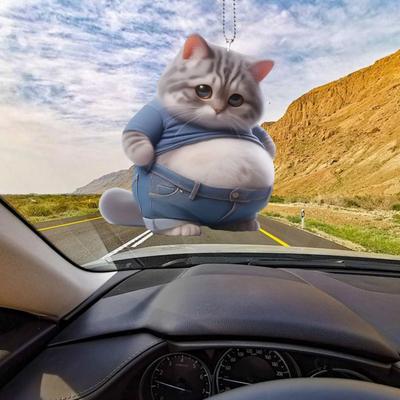 Automobile Pendant Multi-functional Suspension Big Belly Cat Design 2D Acrylic Car Pendant Backpack Charm