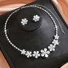 Zircon Flower Stud Earrings Necklace Two-Piece Set Light Luxury Temperament Collarbone Chain Jewelry Women'S Light Luxury Style