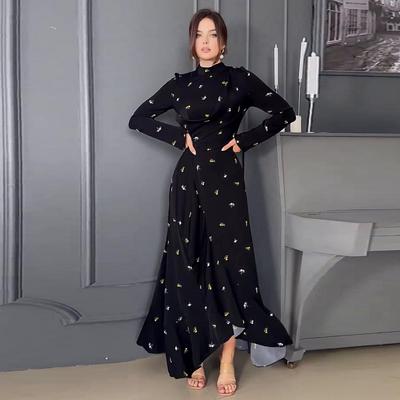 2024 Spring New Fashion Long-Sleeve Ruffle Dress for Middle Eastern, Arab, European, and American Women