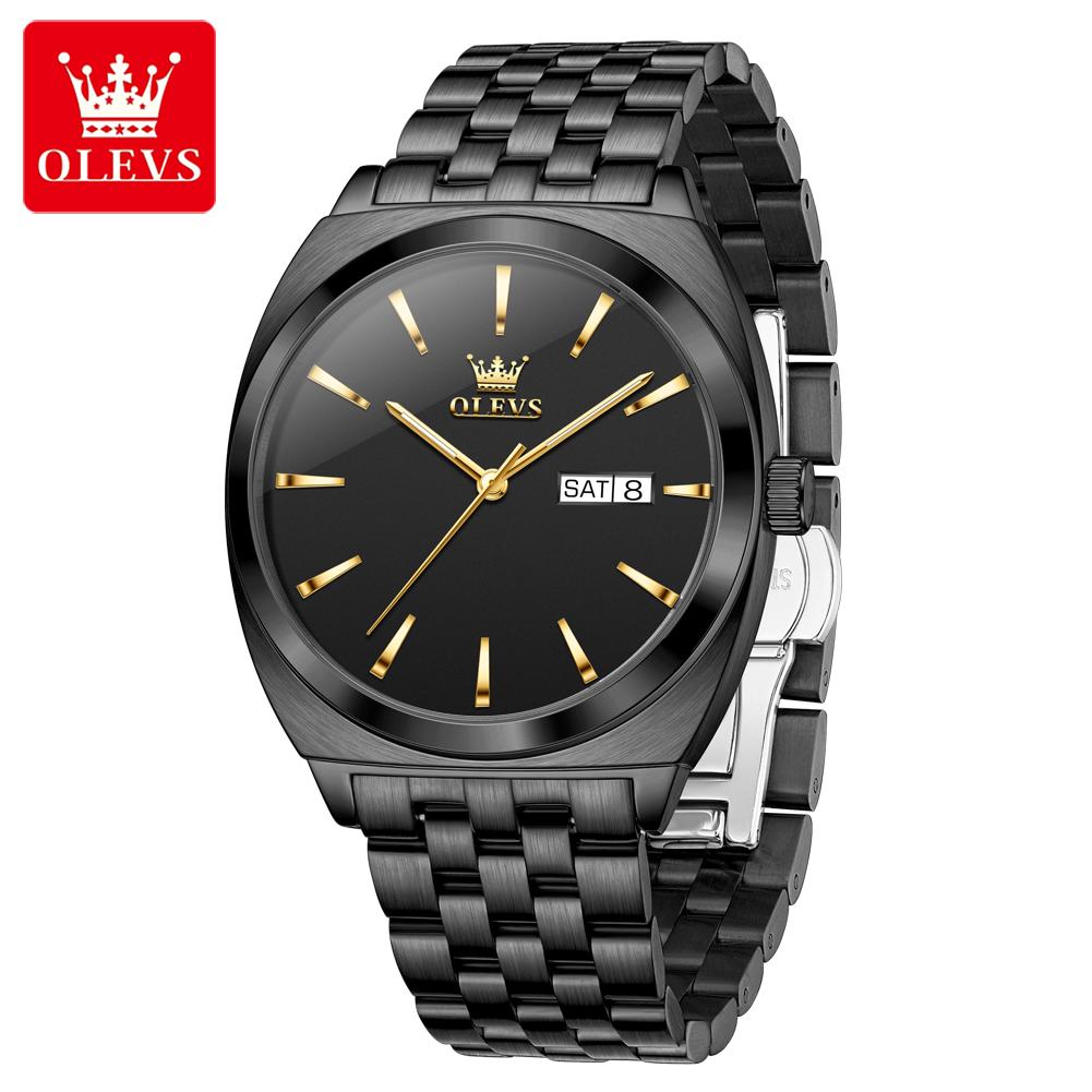 OLEVS 6730 High Quality Gents Mechanical Watch New Design Stainless Steel Band Luminous Calendar Hollow Out Business Wrist Watch