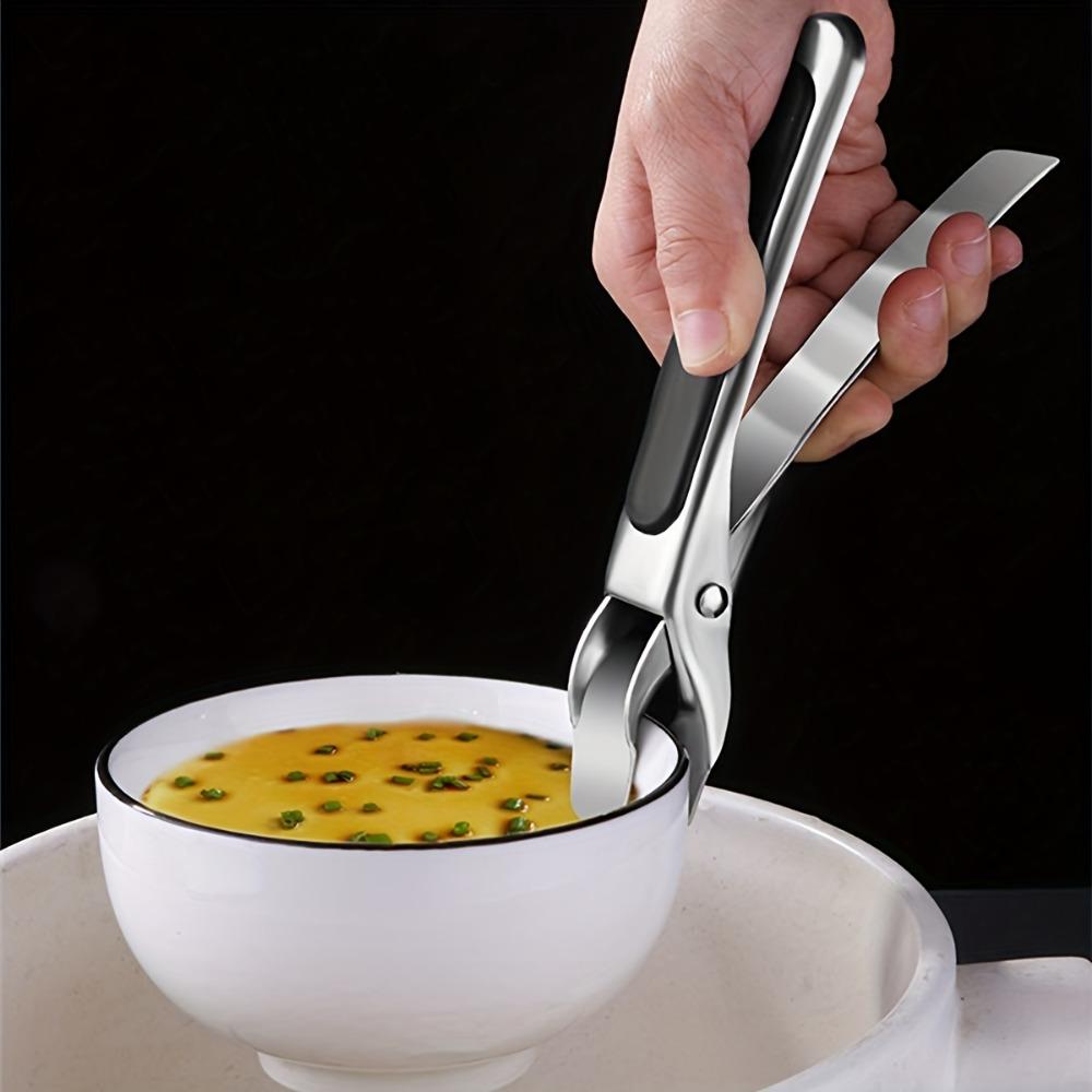 1pc Pince Grippe-Plat Bol Chaud, Acier Inoxydable 304 Pince Anti-Brûlure, Silicone Résistant à la Chaleur Pince de Cuisine