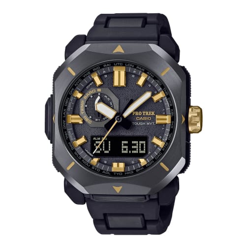 

Casio Pro Trek 50th Anniversary Model Radio-Controlled Solar Watch with Sapphire Crystal, PRW-6900ZE-1JR, Men s, Black and Gold