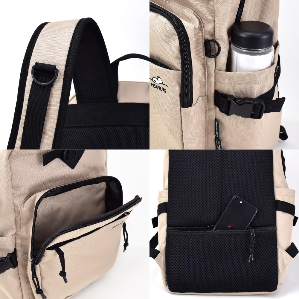 Rucksack Tagesrucksack Großes Fassungsvermögen 20L A4 Schwarz Logo Wasserabweisend Vorne Seite Rückentasche Kalte Flaschenhalter Sicherheitstasche 0342 Beige Einheitsgröße