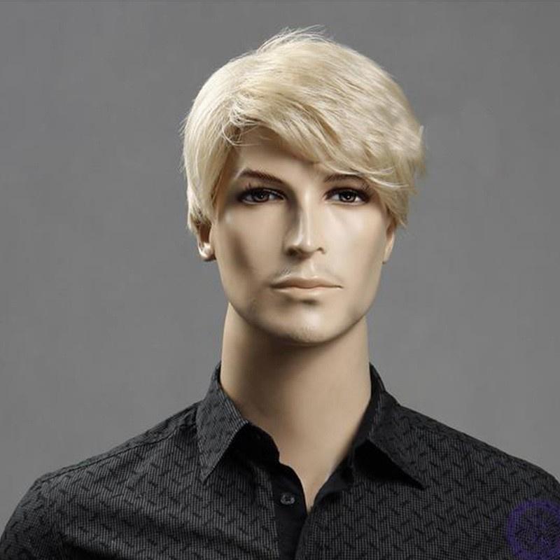 Men's Short Golden Blonde Wigs Synthetic Natural Wavy Wig with Side Bangs Men Cosplay Wig Trump Costume Roleplay Daily Party