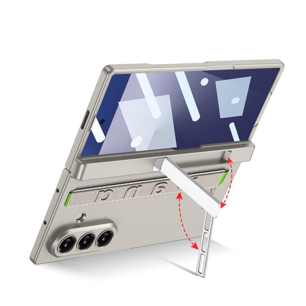 Magnetic Hinge Folding Stand Holder Wrist Strap with Glass Protector Case for Samsung Galaxy Z Fold 7 Fold7 Lens Protect Cover