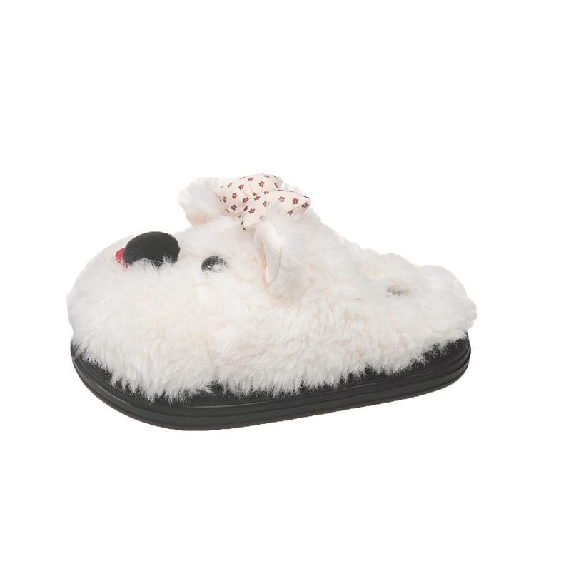 Ugly cute puppy casual fluffy shoes women's autumn and winter cute cartoon warm thick-soled slippers increase height non-slip bag head drag tide