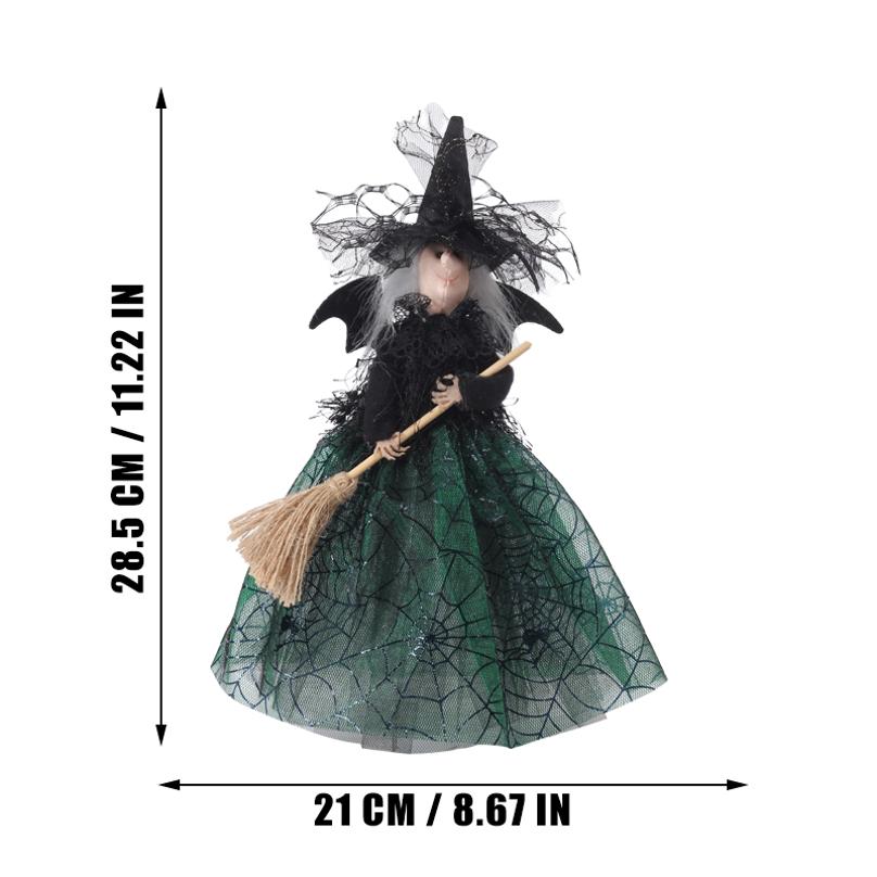1 Pcs Broom Witch Doll Haunted House Doll Ornaments Black Spider Web Dress Witch Halloween Ghost Festival Decorate Props