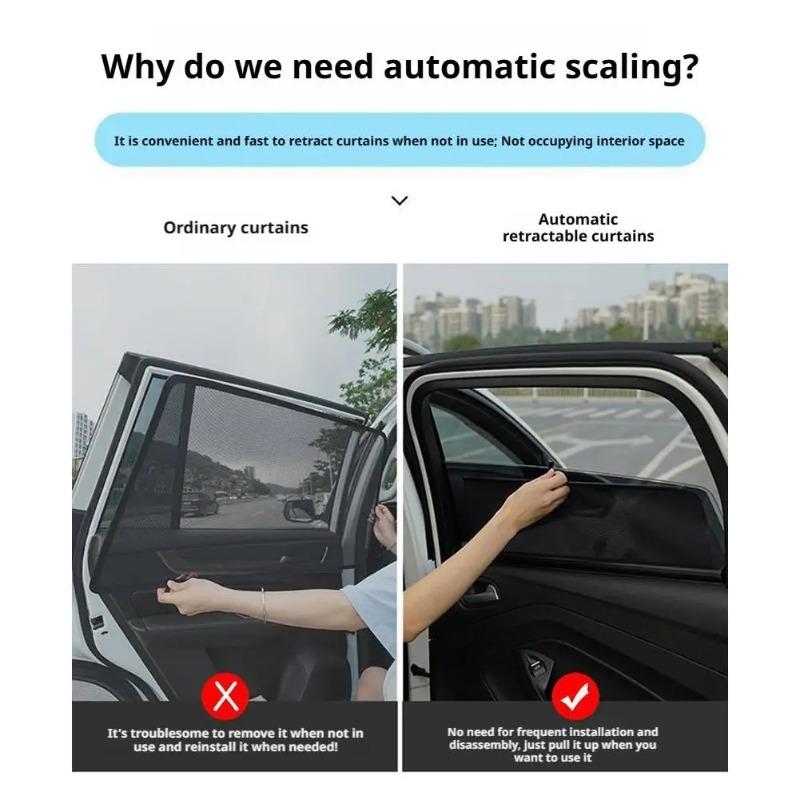 Automatic Retractable Car Window Curtain Sunshade Summer UV Privacy Protection Mesh Universal For Car Exterior Accessories
