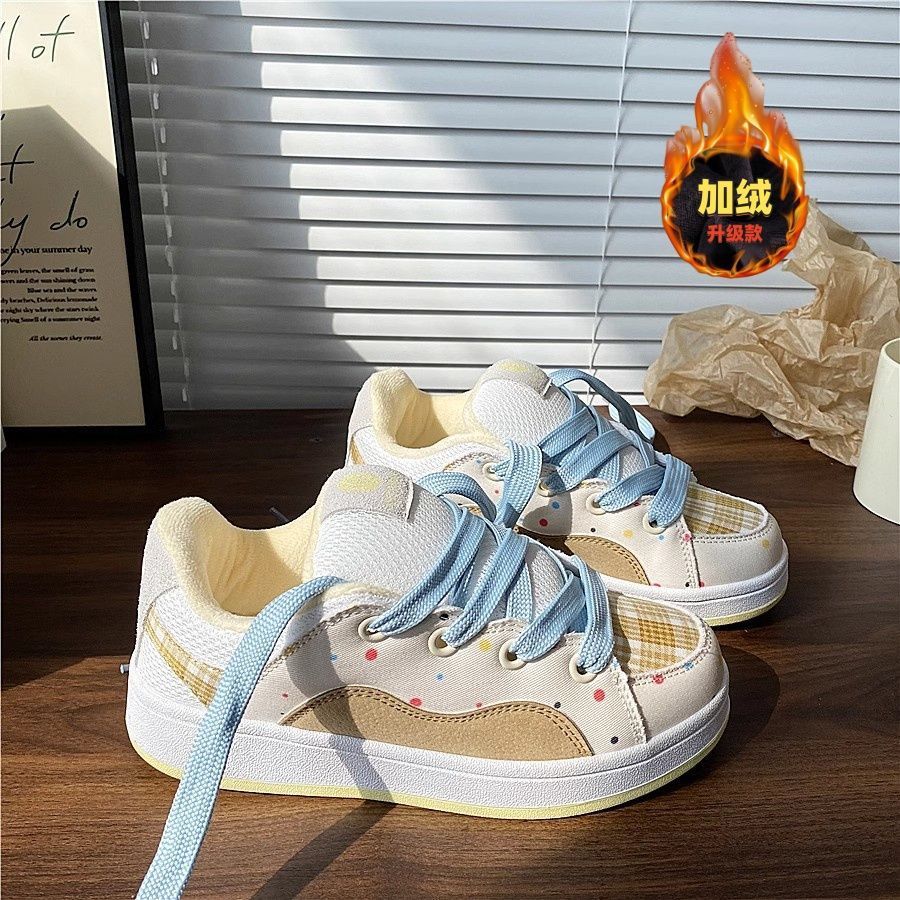 Velvet Cotton Shoes Colorful Grid Design Board Shoes Ins Tide 2025 Winter New Niche Versatile Casual Bread Shoes