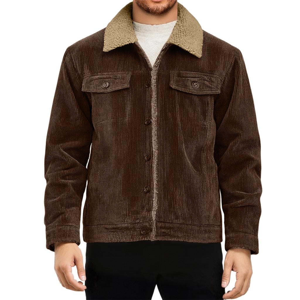 Winter Men's Thickened Long Sleeve Lapel Corduroy Jacket Composite Lamb Wool Coat