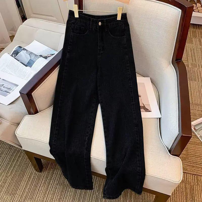 

Женские летние джинсы прямого кроя в студенческом стиле - тренд корейской моды, свободная посадка, повседневные длинные брюки M