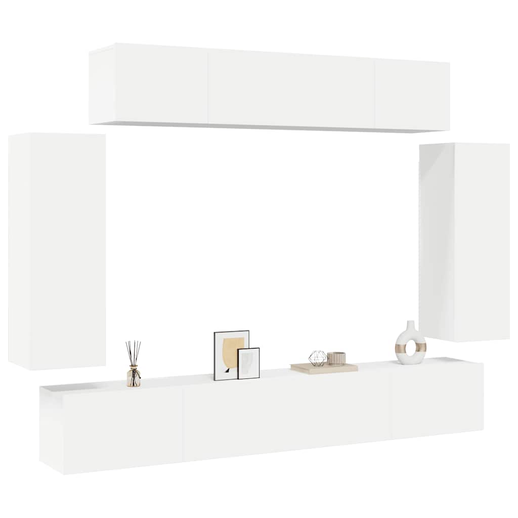 6 piece TV cabinet set white particleboard