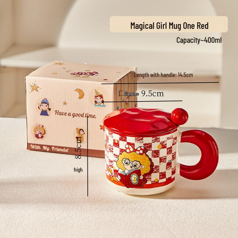 Ceramic Mug with Lid and Spoon - Stylish Office Cup for Girls Default