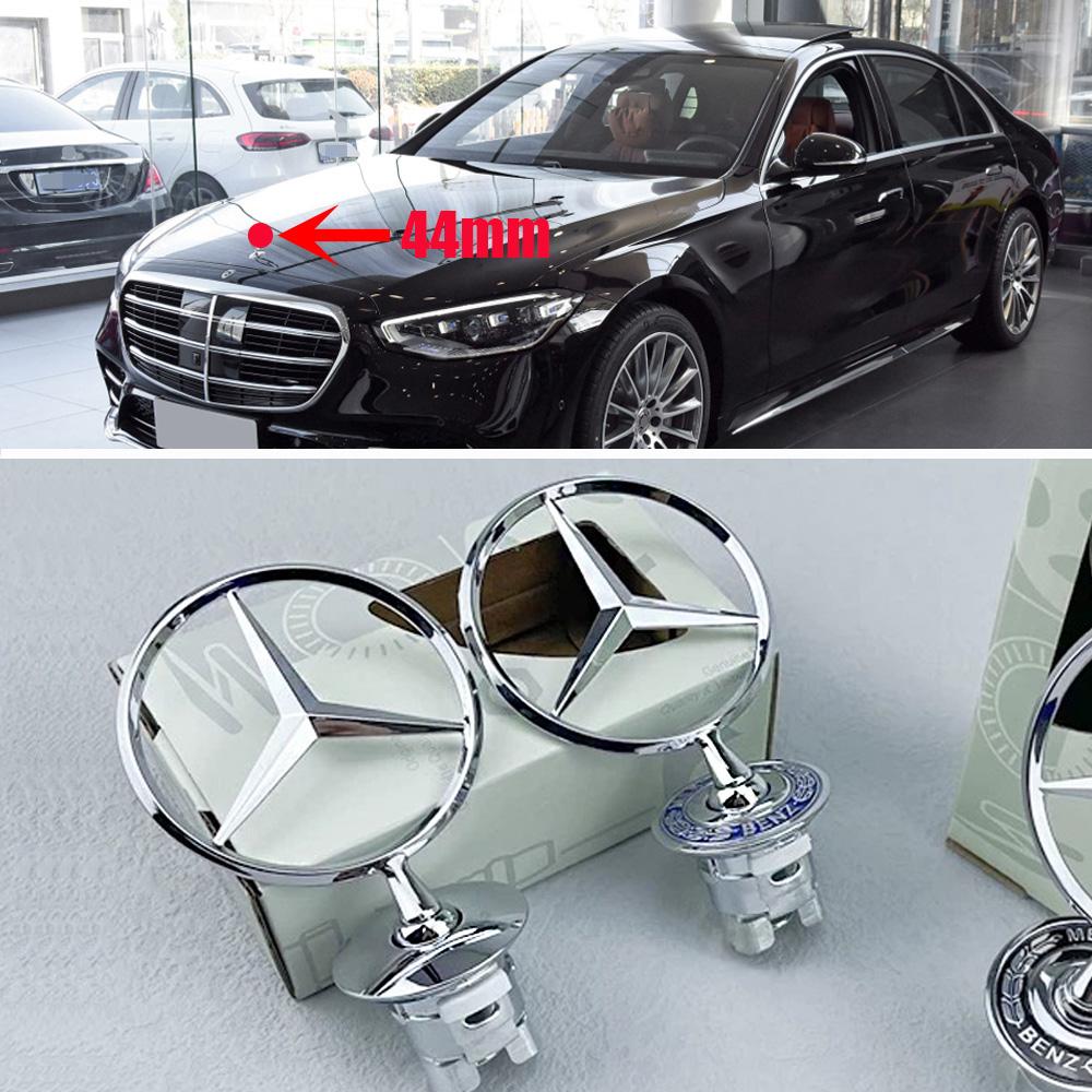 1pcs 44mm Metal Chrome Black Car Front Hood Emblem Bonnet Logo For Mercedes Benz C E S Class W204 W212 W220 W210 W221 Accessorie WZ2