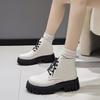 Anti-slip Platform Booties Winter New Round Toe Lace-up Patent Leather Waterproof Block Heel Shoes for Women