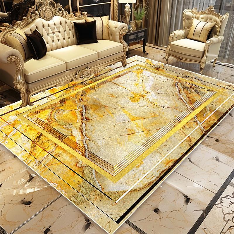 

European Luxury Golden Soft Carpet Living Room Decoration Cloakroom Large Area Rugs Washable Non-slip Balcony Bedroom Floor Mat 140*200cm