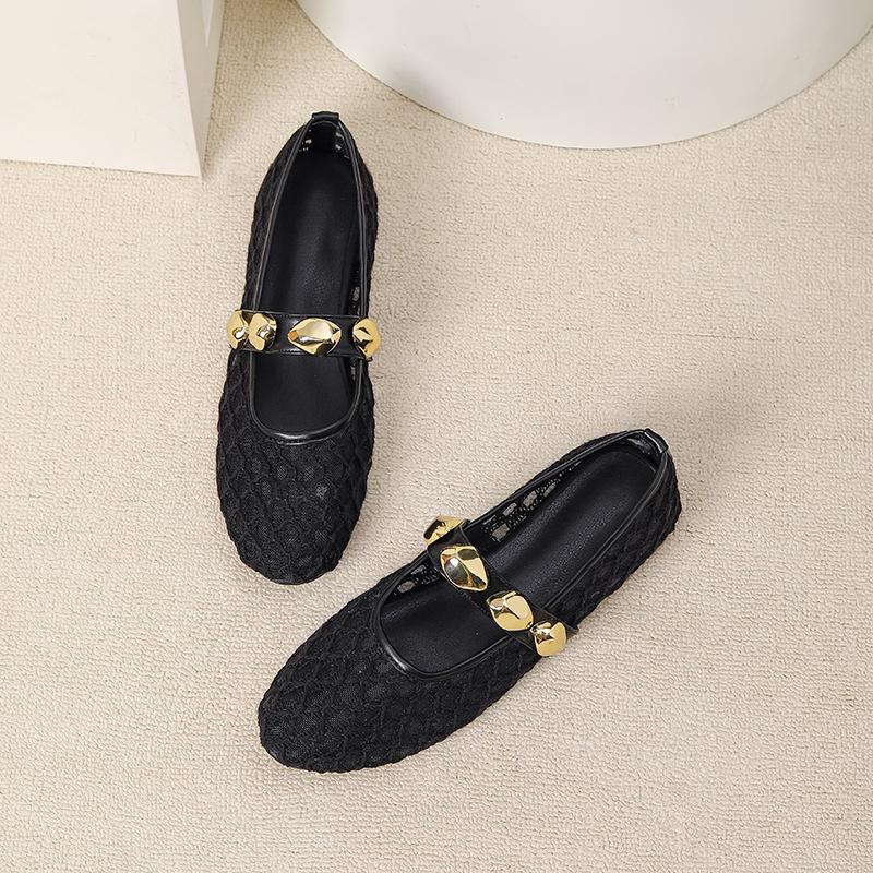 Mary Jane Flats for Women Summer Woven Mesh Round Closed Toe Ballet Flat Shoes With Buckle Strap Women s Casual Dressy Shoes Slip On Mary Jane Shoes 36 чёрный