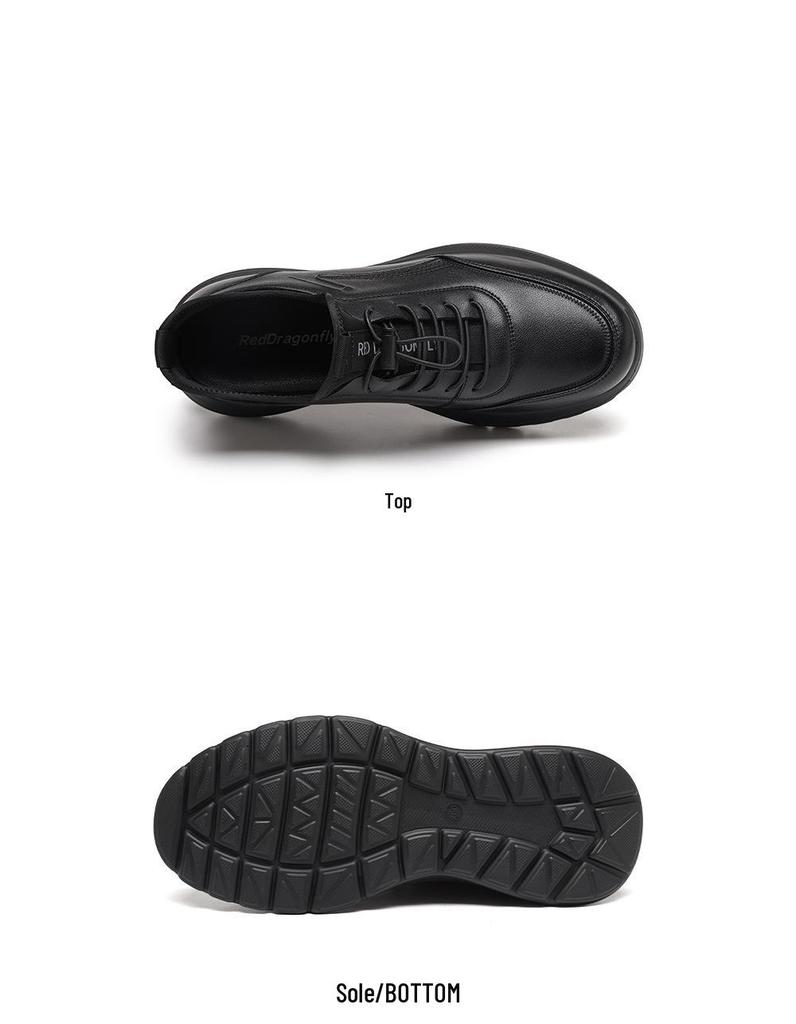 Red Dragonfly Men's Black Leather Waterproof Non-slip Lace-up Sports Shoes for Spring & Autumn - Comfortable and Stylish for Travel.