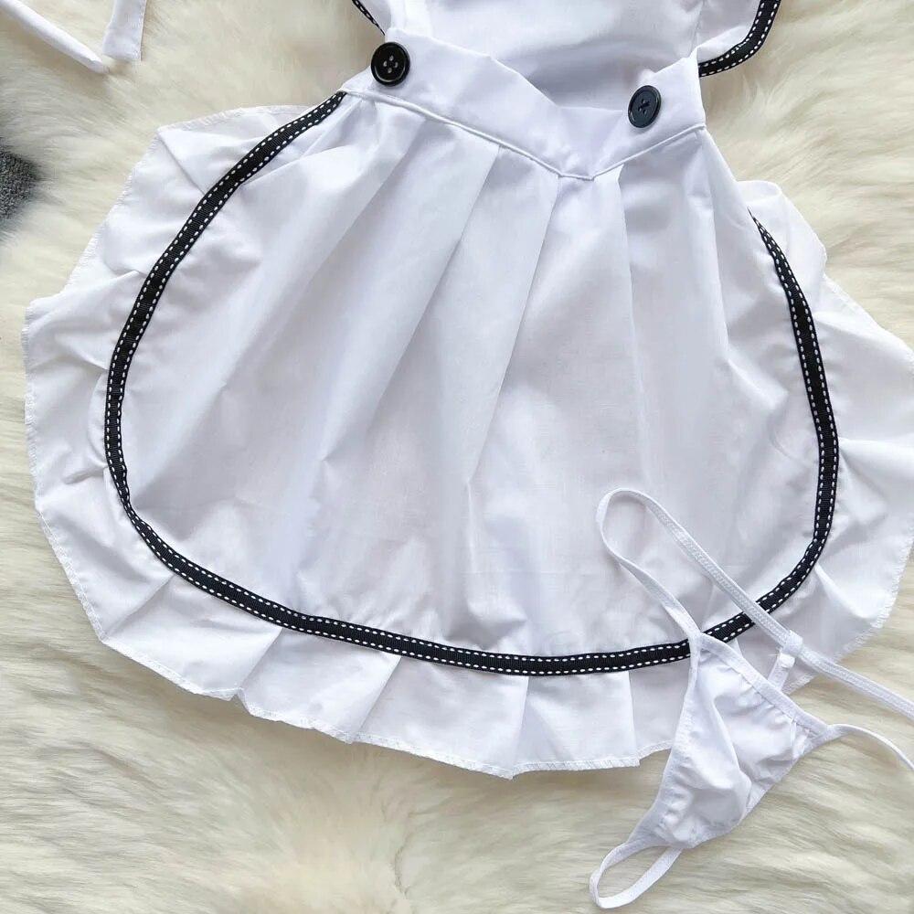Sweet Bow Ruffles Erotic Pajams Dress Women A-line Sheath Short Tank Top Night Dress Cosplay Sexy Lingerie Nightwear